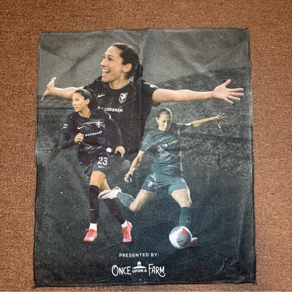 Angel City Football Club Black Soccer towel. Fan giveaway at BMO stadium.